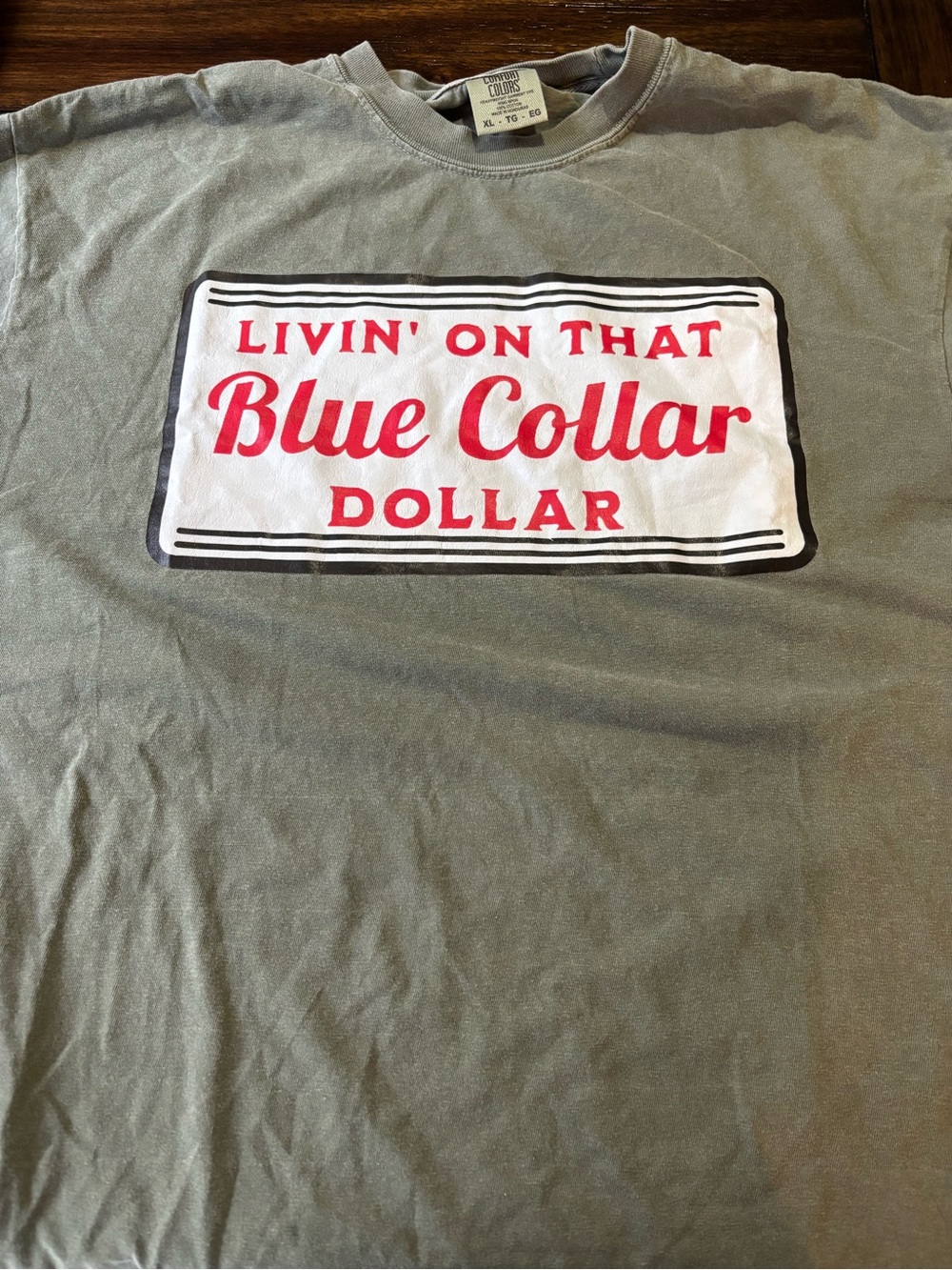 Comfort Colors Olive Green Tee with Red & White Graphic